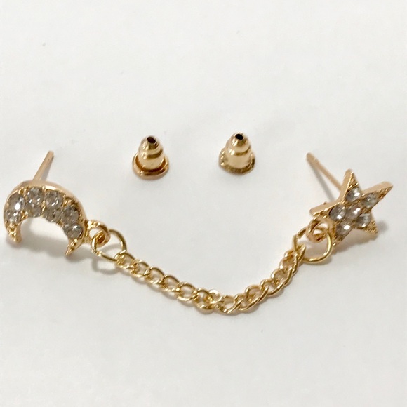 3 for $20 Moon Stars Double Earrings Chain Small - Picture 3 of 3